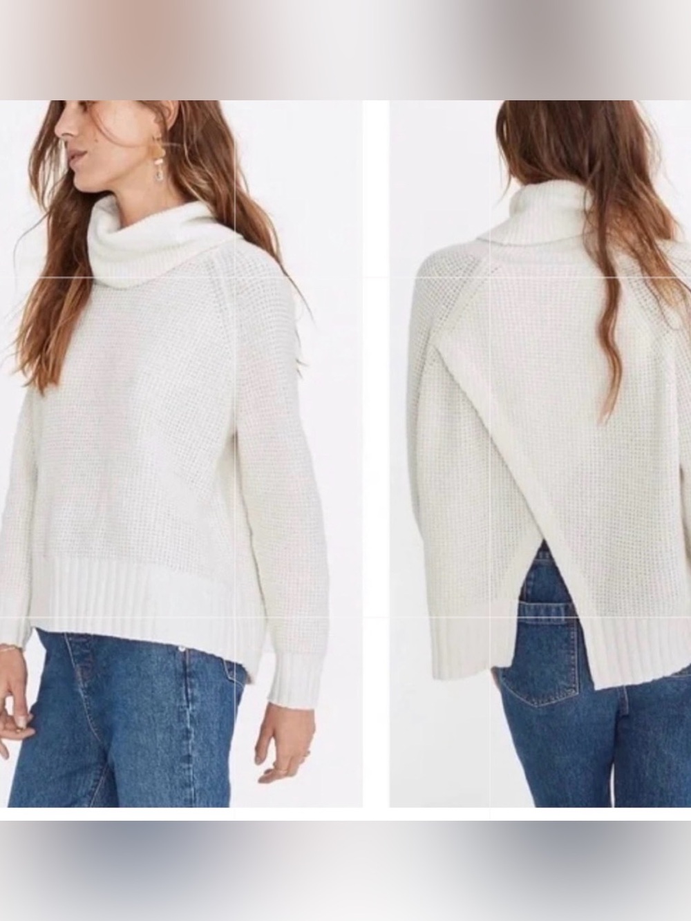 Madewell Eastbrook Ivory Cotton Wool Blend Turtle Neck Cross Back Sweater.
